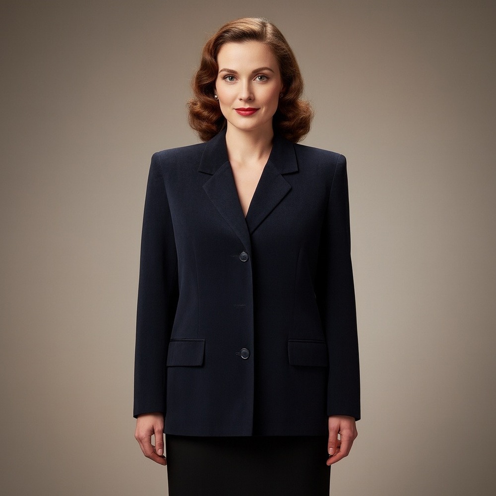 Fronnie Poland Navy Blue Suede Texture Two Button Blazer Vintage Professional 12